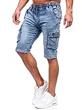 BOLF Herren Kurze Jeanshose Shorts Bermudas Jeans Short Kurze Hose Cargo Cargoshorts Destroyed Used Look Denim Stretch Freizeithose HY817 Blau L [7G7]
