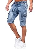 BOLF Herren Kurze Jeanshose Shorts Bermudas Jeans Short Kurze Hose Cargo Cargoshorts Destroyed Used Look Denim Stretch Freizeithose HY817 Blau L [7G7]