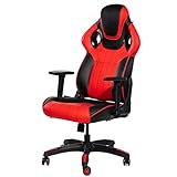 Hoher Rückenlehne Gaming Stuhl,PU Leder Bürostuhl Ergonomische Computerstuhl,Schreibtischstuhl Relaxsessel Höhenverstellbar Gamer Stuhl,Erwachsene Executive Drehstuhl-Rot 70x116-124cm(27.5x45-49inch)