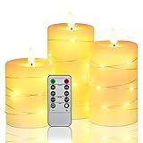Da by LED Kerzen, mit eingebetteten Lichterketten, 3-LED-Kerzen, mit 10-Tasten-Fernbedienung, 24-Stunden-Timer-Funktion, tanzender Flamme, echtem Wachs, batteriebetrieben.