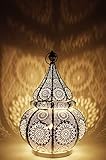 Orientalische kleine Tischlampe Lampe Malha 38cm Weiss E27 | Marokkanische Tischlampen klein aus Metall, Lampenschirm Weiß | Nachttischlampe modern, für Vintage, Retro & Landhaus Stil Design