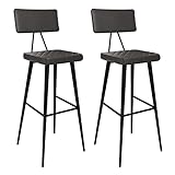 Barhocker Grau - 2er Set - Sitz aus Kunstleder mit Rückenlehne und Fußstütze-Barhocker im Industriedesign - Küchenstuhl mit massivem Stahlgestell