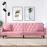 Tidyard Schlafsofa mit Armlehnen Tagesbett Schlafcouch Sofabett Bettcouch Klappsofa Sofa Couch Bettsofa Couchgarnitur Sofagarnitur Bett Polstersofa für Wohnzimmer Schlafzimmer Rosa Samt