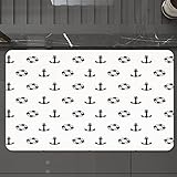 Badematte rutschfest waschbar Badvorleger,Nautische, maritime Themenobjekte Anker und Rettungsringe Muster Navy Ocean High Seas,weich Mikrofaser saugstark Badteppich für Badezimmer Badewanne, 40x60 cm