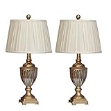 U'Artlines 2er Set Kristall Antike Messing Tischlampe Nachttischlampe Schreibtischlampe mit Leinen Schatten Moderne Metall für Wohnzimmer Schlafzimmer(Gold)