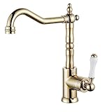 Küchenspüle-Wasserhahn, Massiver Messing-Einhand-Küchenarmatur, Warm- Und Kaltwasser-Küchenmischer-Spültischarmatur Für Bauernhaus, Wohnmobil, Küche, Wohnmobil,Gold