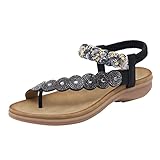 Coole Hausschuhe Damen Weiche Sohle Rutschfest Verschleißfest Flache Strand Flops Damen Sandalen Damen Hausschuhe Damen Sandalen Breite Niedriges Leder, Schwarz , 38 EU