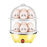 Irishom Double-Layer-Eierkocher 14 Eier Kapazität Hart gekochter Eierkocher Elektrischer Anti-Trocken-Eierkocher mit 40 ml Messbecher Dampfgemüse