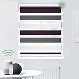 Allesin Elektrische Doppelrollo nach Maß Größe Wiederaufladbare, B:45-120cm, H:50-200cm, Lichtdurchlässig Sichtschutz, kompatibel mit Alexa, Fensterrollo Klemmfix ohne Bohren Weiß-Anthrazit-Lila