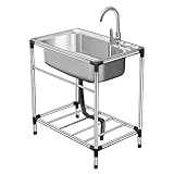 Einschalen-Küchenspüle 304 Edelstahl,Free Standing Outdoor Sink,Mobiles Kommerziell Küche Spültisch mit Warm Kaltwasserhahn,Industriespüle,Für Waschküche Verstellbaren Füßen, (Color : Single cold fau