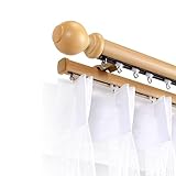 Vorhangschienen Mit Zubehör, 2 Läufig Vorhangstange Doppelläufig Gardinenschiene Aus Aluminium Für Wandmontage Schienensystem 130/180/250/330/460/500cm (Color : Imitation wood color, Size : 2.8m)