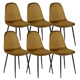 Esszimmerstuhl 6er Set 100% Samt - Schön und luxuriös - Camel Eimer Stuhl - Wohnzimmer Stuhl mit Rückenlehne - Samt Sessel Stuhl - Edelstahl Küchenstuhl schwarze Metallbeine - Anti-Rutsch (6 Stück)