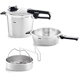 Fissler Vitavit Premium / Schnellkochtopf-Set, 4-teilig (6l - Ø 22 cm & Schnellbratpfanne 2,5l - Ø 22 cm) inkl. Metall-Deckel, Einsatz - Induktion