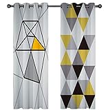 Homxi Vorhang Blickdicht Kinderzimmer 2er Set,2 x 137W x 115H cm,Vorhang Wärmeisolierend Grau Gelb Geometrisch Dreieck Vorhang mit Ösen