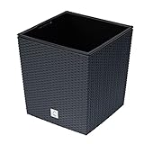 Valle Verde 2in1 Blumentopf Pflanzkübel Pflanzentopf Übertopf mit Innenkübel für Zuhause Garten Terasse Rattan-Optik Kunststoff (Anthrazit 40 cm x 40 cm x 40,8 cm (BxLxH))