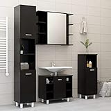 BULANED 4-TLG. Badmöbel-Set, Badezimmer Möbel Set, Badezimmermöbel, Badmobelsets, Bad Möbel, Badezimmer Set, Badmöbel-Set, Schwarz Spanplatte