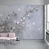 Fototapete 3D Effekt Graue Äste Blätter Tapeten Vliestapete Wohnzimmer Wandbilder Wanddeko