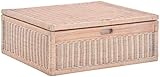 Großer Unterbett Schub aus Rattan 64x58x24cm / Unterbettkommode mit Deckel, Bett Kasten Korb Kleider Aufbewahrung Box (Vintage Weiss)