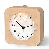 aboveClock Wecker Analog Ohne Ticken, Wecker Holz mit Snooze, Wecker Batteriebetriebe, Retro Wecker Analog, Tischuhr mit Nachtlicht, (1*AA-Batterie benötig) - Naturholz in Braun