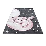 Muratap Kids Olifant Kinderteppich Rosa - Kurzflor Weicher Teppich für Kinderzimmer Babyzimmer Mädchen Spielzimmer Geschenk Baby Kinder - 160x230 cm