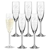 LUXENTU Sektgläser mit Gravur, 200 ml, 6er Set, Sektkelch mit Herzchen-Motiv geschwungen, Personalisierte Proseccogläser für die Hochzeit & Verlobung, Spülmaschinenfest