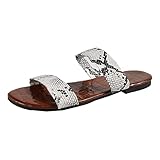 Mode Sommer Frauen Sandalen Flach Print Leopard Print Offene Zehen Atmungsaktiv Bequem Casual Strand Style Komfort Sandalen für Frauen mit Memory Foam, weiß, 38.5 EU