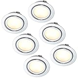 HCFEI 6er Set LED Slim Möbel Einbaustrahler | Chrom glänzend | 230V 3W | Neutralweiß 4000K | Bohrloch: 55-60mm - Außendurchmesser: 73mm - Einbautiefe: 25mm | 15cm Anschlusskabel