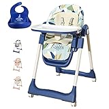 Baby Hochstuhl - Kinderhochstuhl - Babystuhl - Lätzchen Aus Silikon Als Geschenk - Höhenverstellbar - Abnehmbares Tablett - 4 Lenkrollen - Bequemer Sitz - Abnehmbarer Und Leicht Waschbarer Bezug