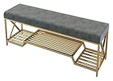 MEFFEE Schuhschrank-Aufbewahrungsbank,Bank am Ende des Bettes,Schuhregal,Eisenkunst,einlagig,Schuhwechselhocker mit Kissen,Aufbewahrung für Schuhgeschäfte,Schuhschrank(Farbe:Grau,Größe:100 x 32 x 4