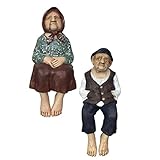 NUOBESTY Opa Oma Figuren Kantenhocker Deko Liebespaar Skulptur Garten Dekofigur Brautpaar Statue Kuchendeckel Wohnzimmer Desktop Ornamente Geburtstag Hochzeit Weihnachten Geschenk