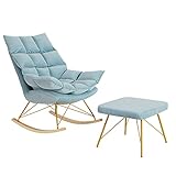 SFXYOYBT Schaukelstuhl Mit Hocker Sessel ， Glider Schaukelstuhl MitVelvet Stoff, Schaukelstuhl Für Wohnzimmer Schlafzimmer(Color:Blau)