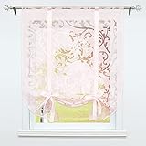 SCHOAL Raffrollo Küche Ausbrenner Raffgardine mit Tunnelzug Bindegardine Transparent Gardinen Modern Vorhänge mit Ranken Muster 1 Stück BxH 140x140 cm Rosa