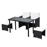 Outsunny Polyrattan Sitzgruppe Essgruppe Gartenset Garnitur 11 TLG. mit Kissen, Schwarz
