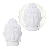 Relaxdays 2 x Buddha Kopf, Kunststoff, Buddha-Figur, HBT: 17x12x10 cm, Zen-Deko für Wohnzimmer & Bad, Feng Shui Deko, weiß