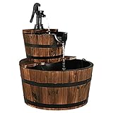 DREAMADE Holzbrunnen Gartenbrunnen mit Wasserpumpe, 2 Etagen Kaskandenbrunnen Ø44,5cm, Springbrunnen Fassbrunnen aus Tannenholz, Zierbrunnen Wasserspiel Dekobrunnen für Garten Balkon