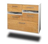 Lqliving Sideboard Fayetteville, Korpus in Weiss matt, Front im Holz-Design Eiche (92x77x35cm), inkl. Metall Griffen, Wandmontage, Made in Germany Wandmontage, Made in Germany