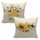 Inspirierendes Zitat 'Be You Spring Wild Flowers Honey Bee Sonnenblumen', 2er-Set, Bienenliebhaber-Geschenke, 45,7 x 45,7 cm, Bauernhaus, Cottagecore, dekorative Kissenbezüge für Sofa, Couch, Bett