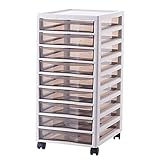 Rollwagen mit schubladen Badrollwagen Büro-Schrank-Wagen 8/9/10 Schubladen, Schreibtisch Plastik Rolling Storage Cart Nachttisch Lagerung Datei Organisation Kommode für Heimbüro, Weiß ( Color : 9 Draw