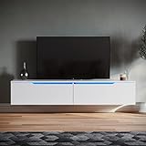 SONNI Lowboard, TV Board Weiss Hochglanz Hängend 160x35x30cm TV Schank mit LED-Beleuchtung(12 Farben können eingestellt Werden), Fernseherschank Griffloses Design.