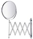 WENKO Kosmetik-Wandspiegel Teleskop Exclusiv, Kosmetikspiegel mit 100%-Spiegelfläche & 3-fach Vergrößerung (B/H): Ø 17 cm, stufenlos ausziehbar, schwenkbar & höhenverstellbar, 19 x 38,5 x 50 cm, Chrom