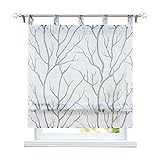 ESLIR Raffrollo mit Schlaufen Gardinen Küche Raffgardinen Transparent Schlaufenrollo Modern Vorhänge Weiß-Grau BxH 120x140cm 1 Stück