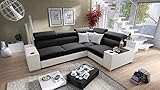 all4all Ecksofa Plato mit Schlaffunktion und Bettkasten Schlafsofa Gewebe Kunstleder Grau Schwarz Blau Lila 26 (RECHTS, Sawana 14 + Ekj 1)