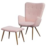 Albatros Ohrensessel mit Hocker Oxford Rosa - Gemütlicher Bezug in Felloptik, Vintage und Stilvoll - SGS geprüfter Lesesessel oder Relaxsessel mit Hocker - optimal als Sessel Wohnzimmer Sherpa