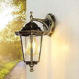 Licht-Erlebnisse Rustikale Außenlampe PARIS in Antik-Gold als Wandlampe aus Alu/Glas, H: 36 cm, wetterfest: IP44, Laterne z.B. als Balkon-, Hof- und Gartenbeleuchtung