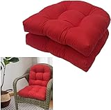 DERLEN Stuhl Kissen, Gartenstuhl Sitzkissen, Outdoor Gartenkissen, Gartenstuhl-Pads, 2 Stück Gesteppte Terrassen-Sitzkissen for Gartenmöbel-red