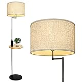 Depuley Stehlampe Wohnzimmer mit USB Anschluss & Holztisch, Moderne Led Stehleuchte Schwarz mit Kippschalter aus metall, E27 Retro Leselampe Standlampe für Esszimmer, Lesen, Sofas