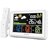 BALDR Wetterstation Funk mit 3 Außensensoren Innen Außen Digital Thermometer Hygrometer Feuchtigkeit mit Wettervorhersage, DCF Farbbildschirm Wetterstation (Weiß)