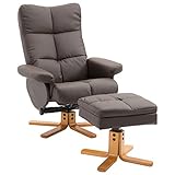 HOMCOM Relaxsessel Fernsehsessel 360° drehbarer Sessel mit Hocker Liegefunktion Holzgestell Braun 80 x 86 x 99cm