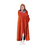 Vessia Flanell-Fleece-Überwurfdecke (127x177.8 cm), 300 g/m² Mikrofaser, Orange, 2-in-1 Kapuzendecke für Erwachsene und Jugendliche, weich, warm, gerippt, tragbare Decke für alle Jahreszeiten