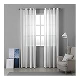 Banemi Voile Gardinen mit Ösen, Gardinen Vintage 2er Set Polyester Streifen Schlafzimmer Deko 107x244cm Grau